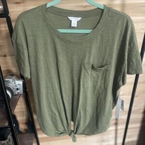 Green Caslon Tie Front T Shirt